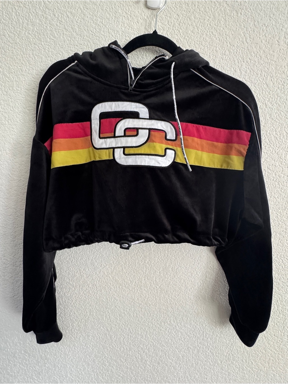 Opening Ceremony cropped, black, velour, long sleeve hooded top size extra small - Picture 2 of 10